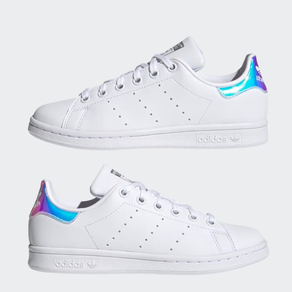 Adidas Stan Smith Girls White Metallic Sneakers, Sz 4